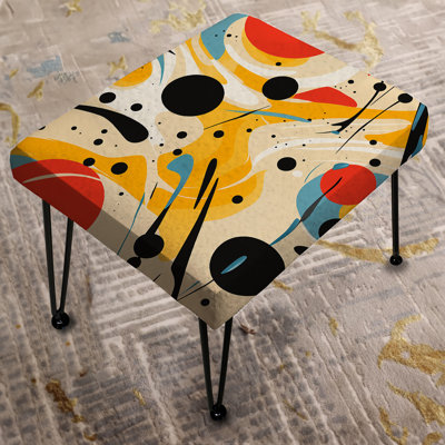 Red Poupart Lichtenstein's Lines Matrix II - Abstract Rectangle Ottoman