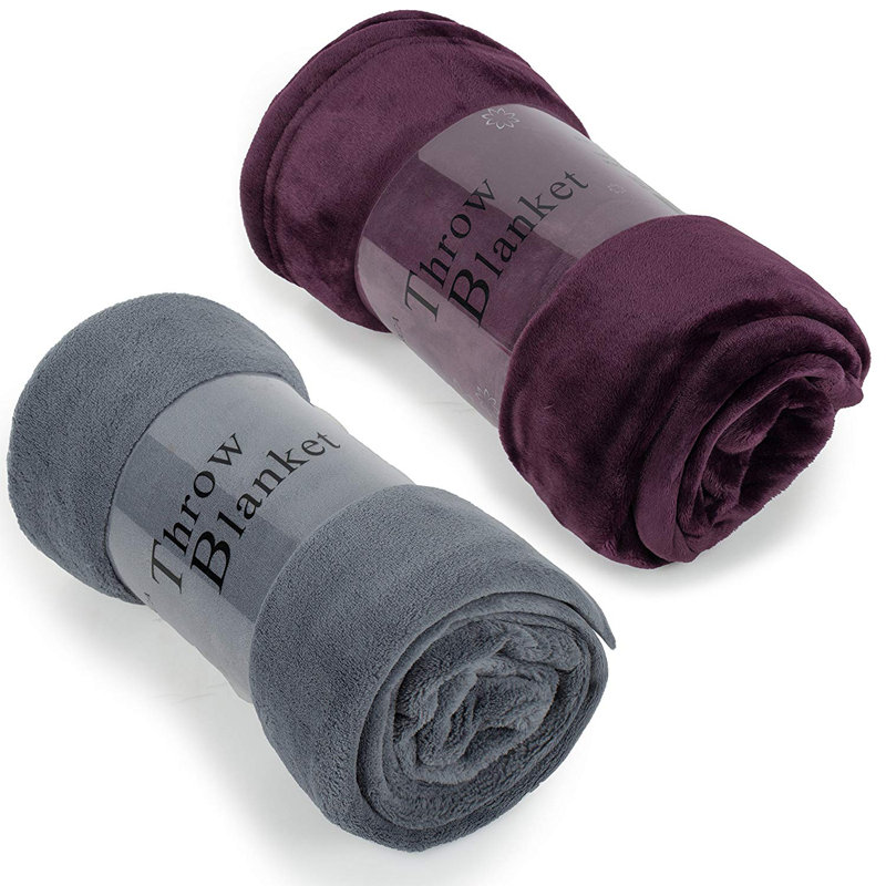 Knitted Throw Blanket, Gray/Purple