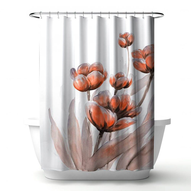 Botanical White – Watercolor Wild Flowers – Polyester Shower Curtain, Dye Sublimation Print, 71" W × 74" L