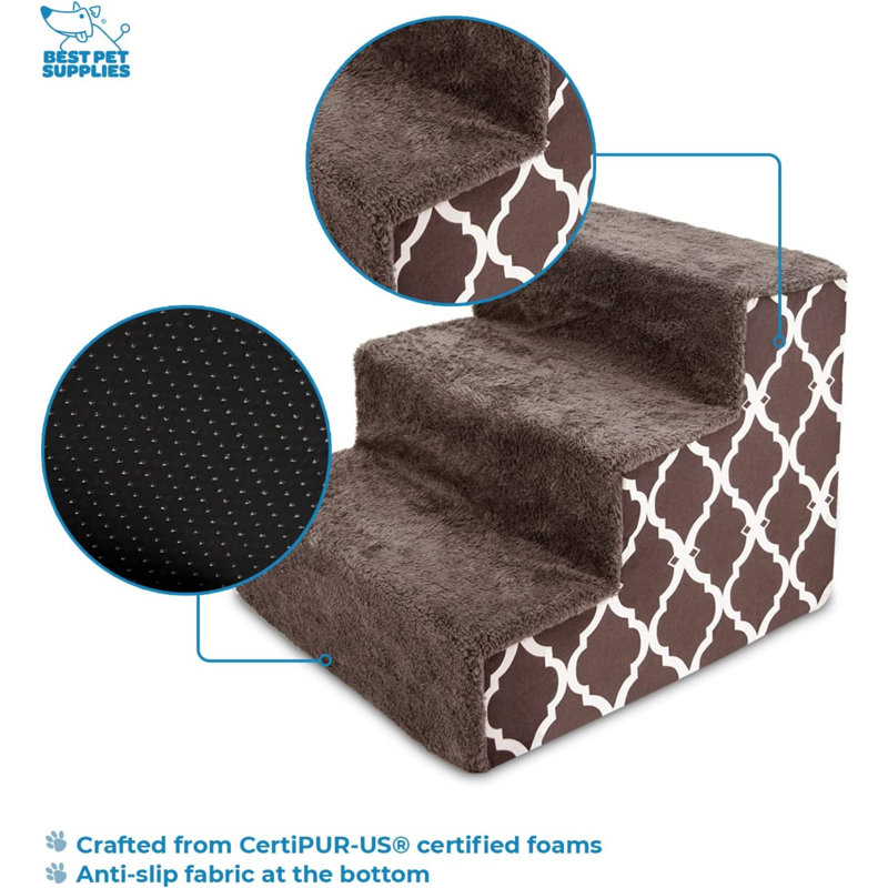 Brown Lattice Print 3-Step Foam Pet Stairs