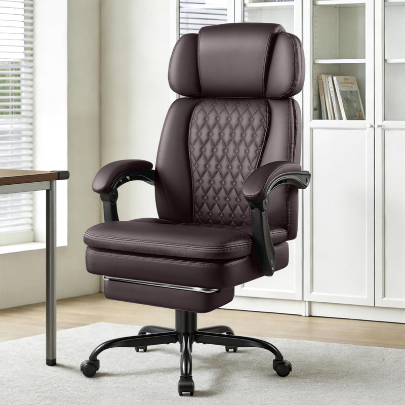 Executive Office Chair With Foot Rest, Ergonomic Heavy Duty Big And Tall Desk Chair, High Back Pu Leather Comfy Computer Chairs, 400lbs