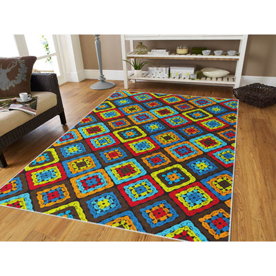 Non-Slip Woven Carpet, 3.3 x 5.9 Feet, 100% Polyester, 0.4 in Pile Height | Durable Raschel Knitting, Felt Dot Underside, Machine Washable | Elegant Digital Print Design for Living Room & Bedroom Décor