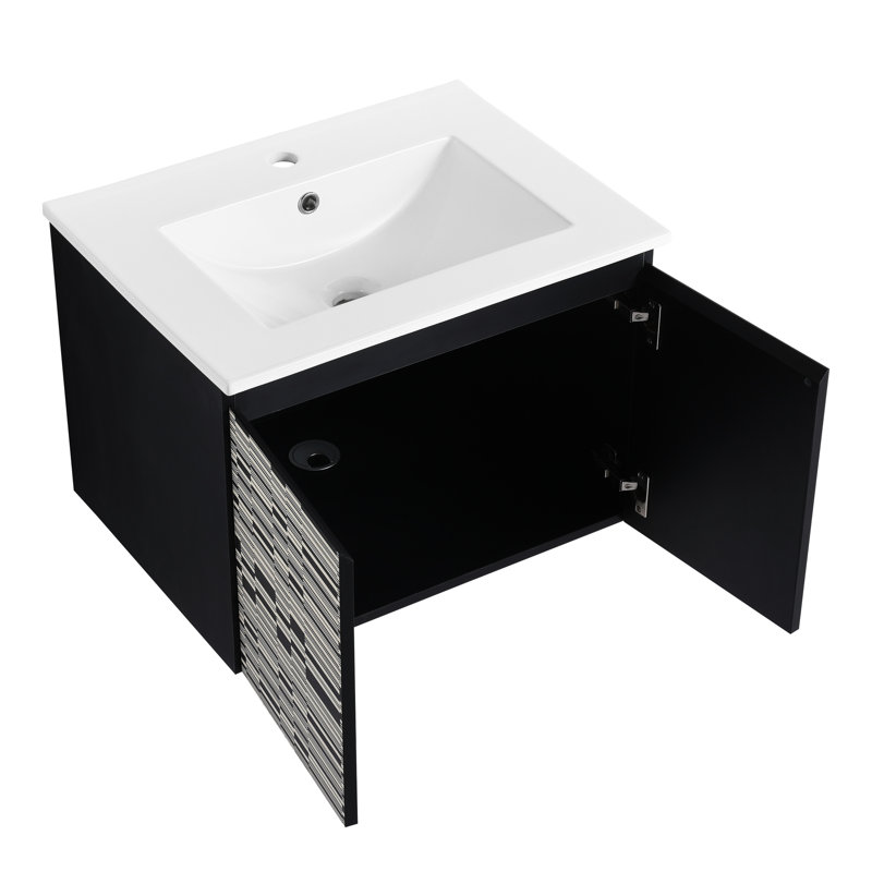 Meuble-lavabo 24 po avec lavabo en céramique. Moderne. Porte à fermeture en douceur. Contreplaqué. Améliore la fonction et le style d'organisation glamour