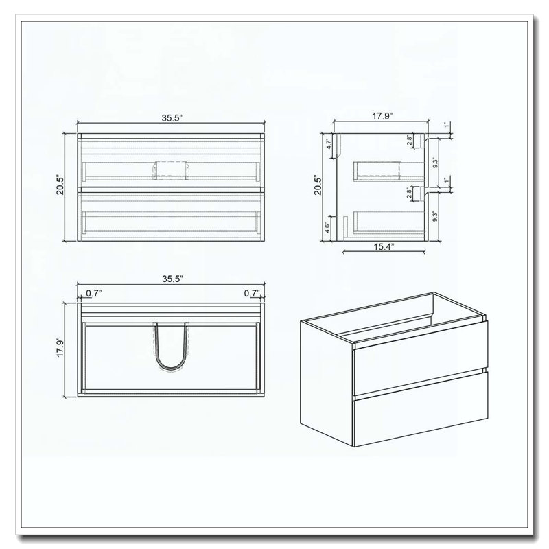 Armoire murale avec deux tiroirs préassemblés, Blanc