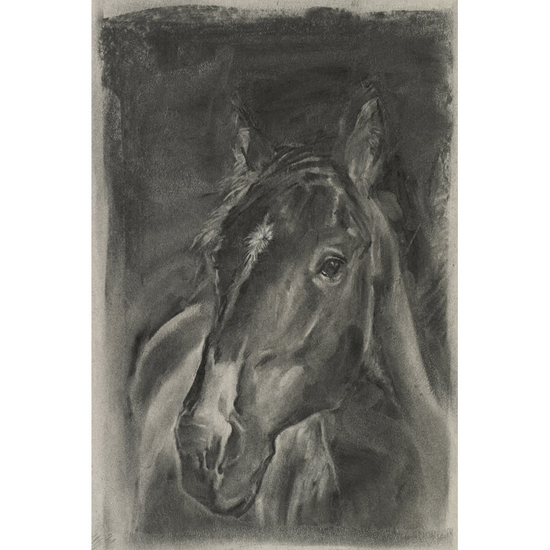 «Charcoal Horse Study on Gray II» par Jennifer Paxton Parker - peinture sur toile tendue, H 30 po x l 20 po