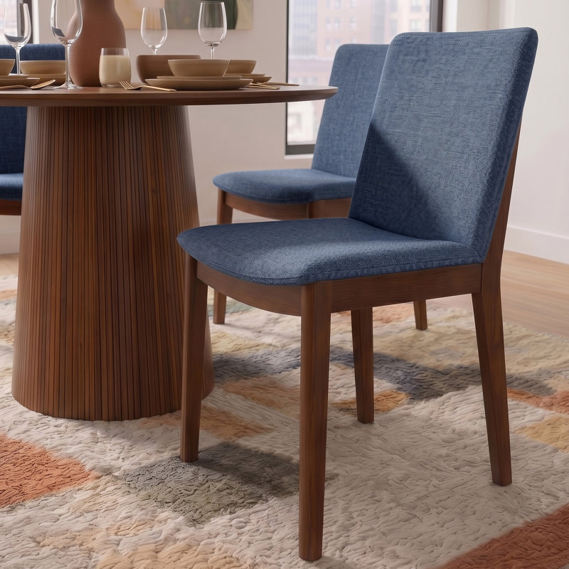 Chaise parsons rembourrée en lin Barriento, Lin bleu