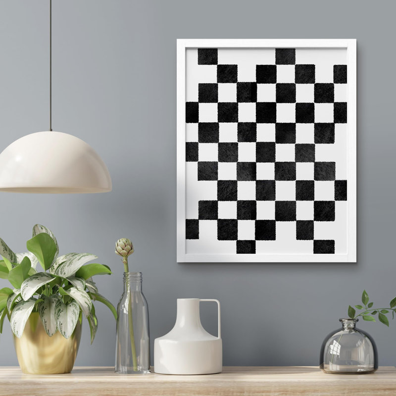 " Black And White Checkerboard ", 10" H x 8" W, White