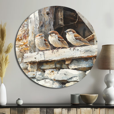 Pitchford - reproduction d'art moderne en métal brun, décoration murale oiseau rond en métal