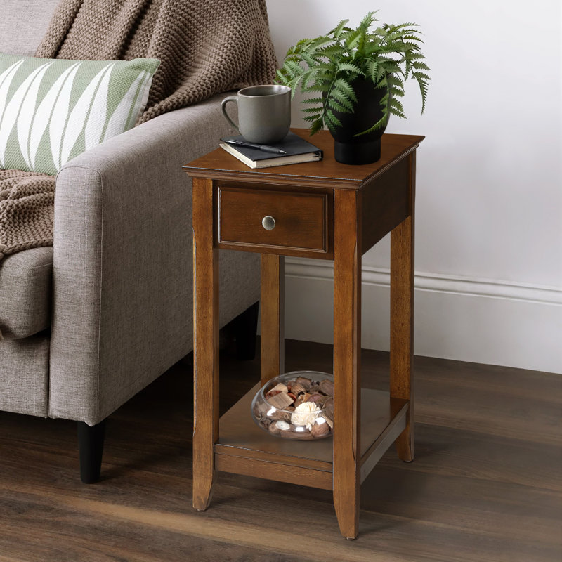Symmons 1-Drawer Side Table with Bottom Shelf, Walnut