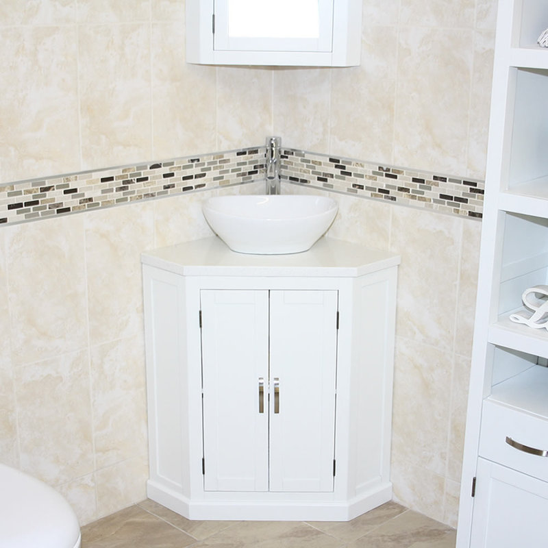 Angelie 550mm Single Bathroom Vanity with Vessel Stone Basin, White, White Quartz