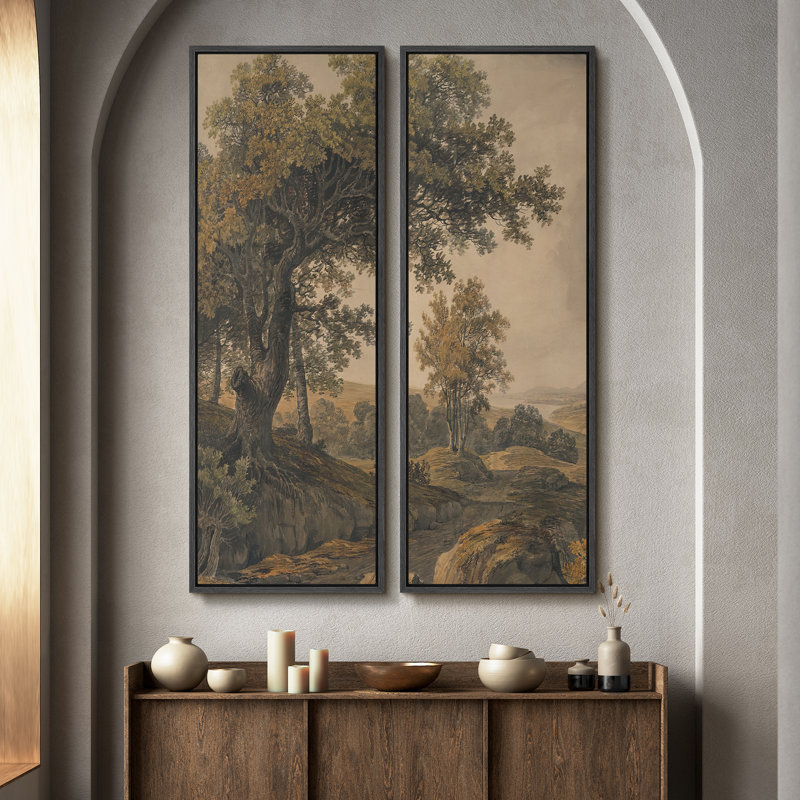 «Vintage Landscape Wall Art», ensemble de 2 toiles encadrées 20 x 60 pouces, Noir