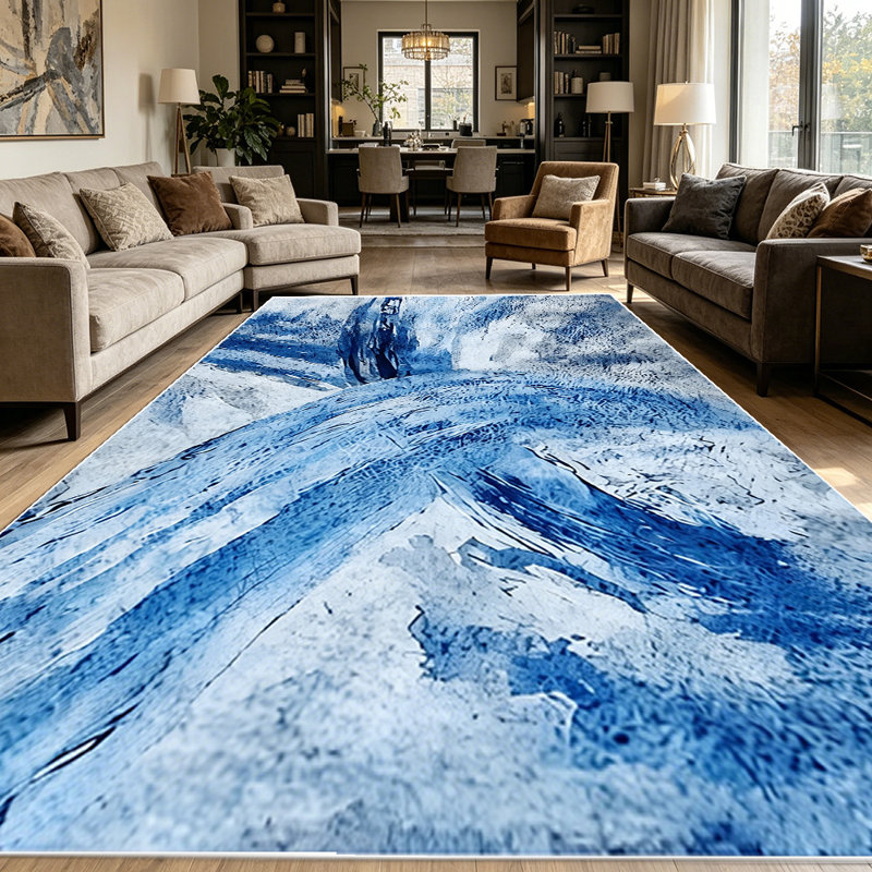 1PC Abstract Blue and White Brushstroke Textured area rugs for Living Room, Soft and Comfortable, Suitable for all seasons, easy-to-maintain, machine washable Indoor floor mat, Under Table Farmhouse suitable for dining room
