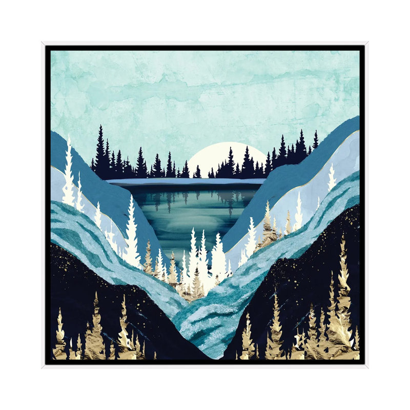 Blue Forest Lake - impression d'art graphique, Aucun mat, Toile blanche encadrée, H 18 po x l 18 po x 1,5 po