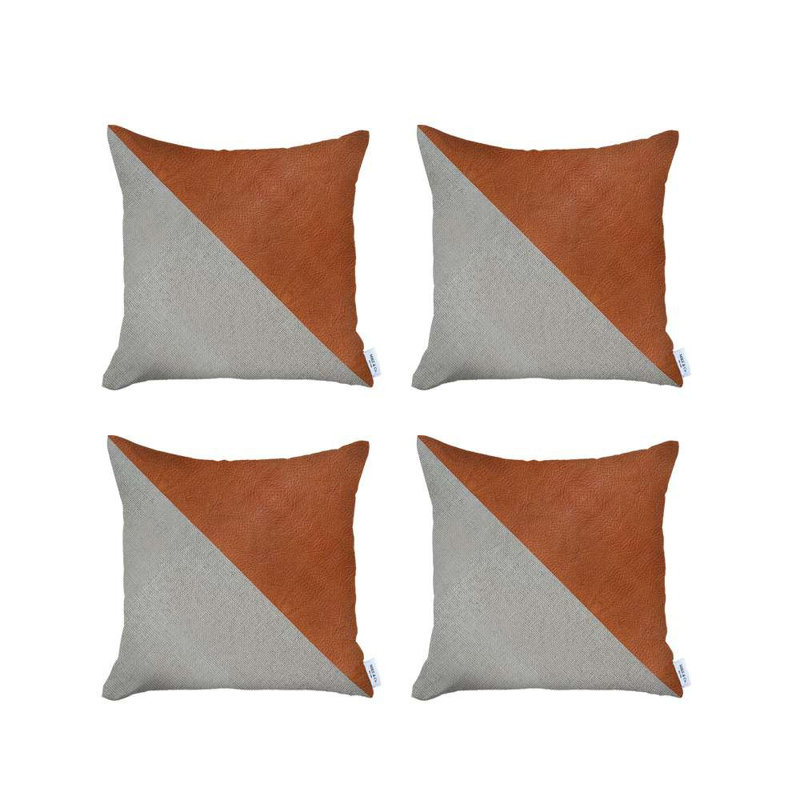 Housse de coussin carrée en similicuir, Blanc / brun