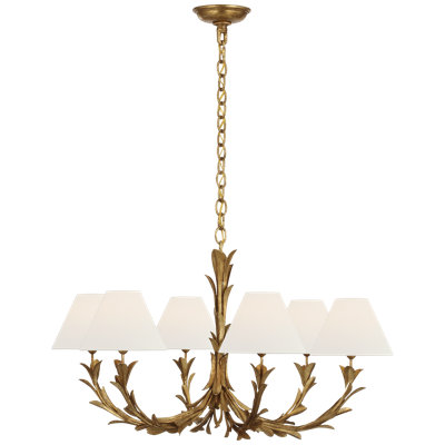 Provenz 32" 6 Light Chandelier In Plaster White With Linen Shades