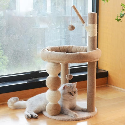 Arbre à chat amusant avec 3 piliers et 2 boules pour que les chats puissent jouer et dormir
