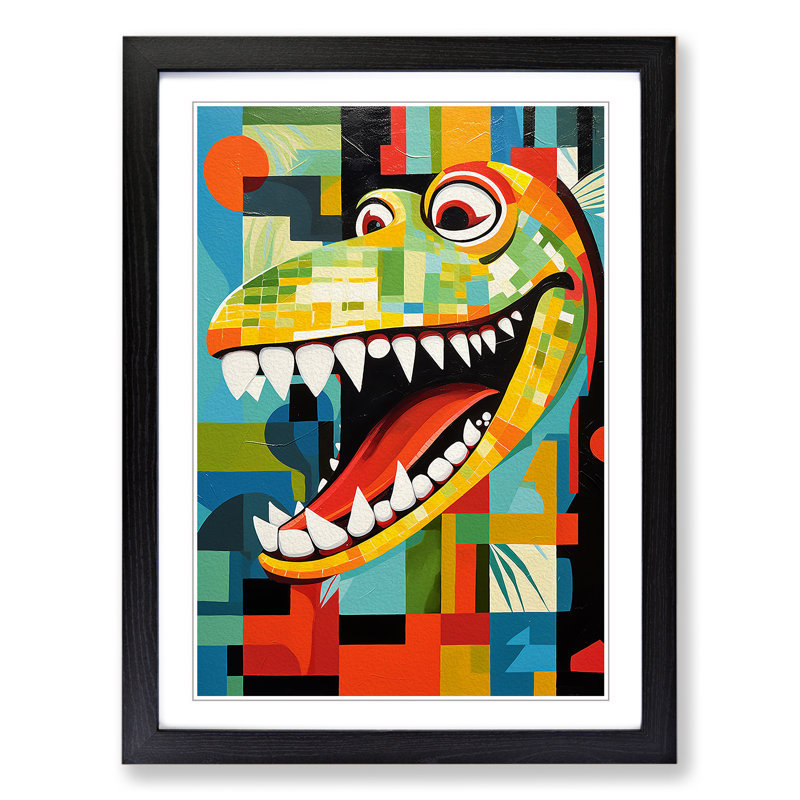 Crocodile Constructivism - Single Picture Frame Print on Wood, Black Framed, 46cm H x 34cm W x 2cm D