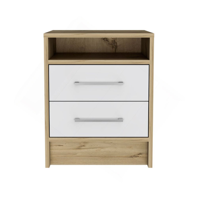 Eter Nightstand , End Table, Side Table Superior Top, Two Drawers -White / Light Oak, White/Light Oak
