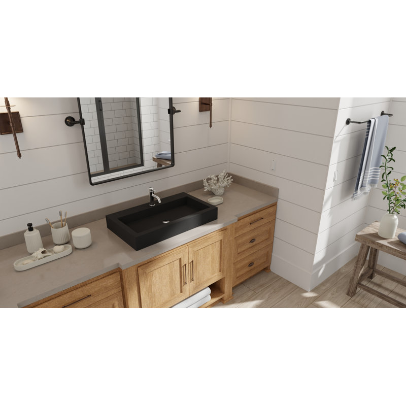 Lavabo de salle de bain vasque en résine 31,4 po x 18,8 po Badeloft WB-05-L-MBLK, Noir mat