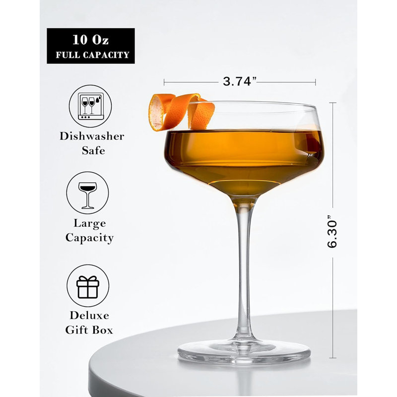 Verres à martini, ensemble de verres coupés en cristal de 4 oz, 10 oz