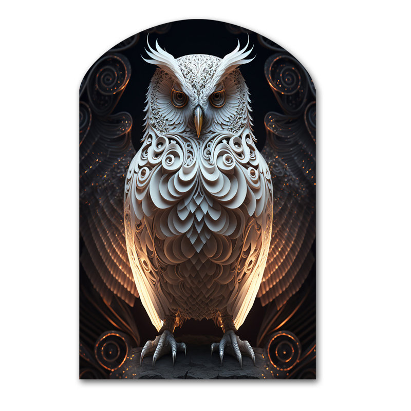 Art mural asymétrique «Hibou blanc I», H 43 po x l 33 po