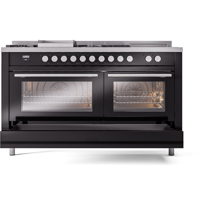 Cuisinière à double combustible ILVE ProfessionalPlus II 60, Propane liquide, Noir lustré