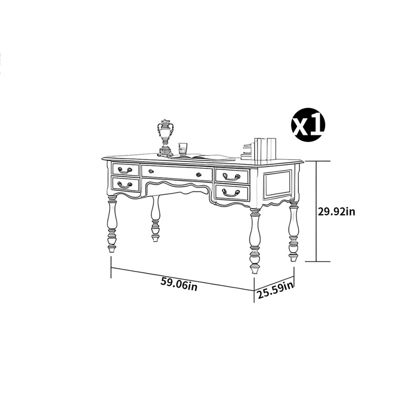 Bureau en bois massif, H 29,92 po x l 59,06 po x P 25,59 po