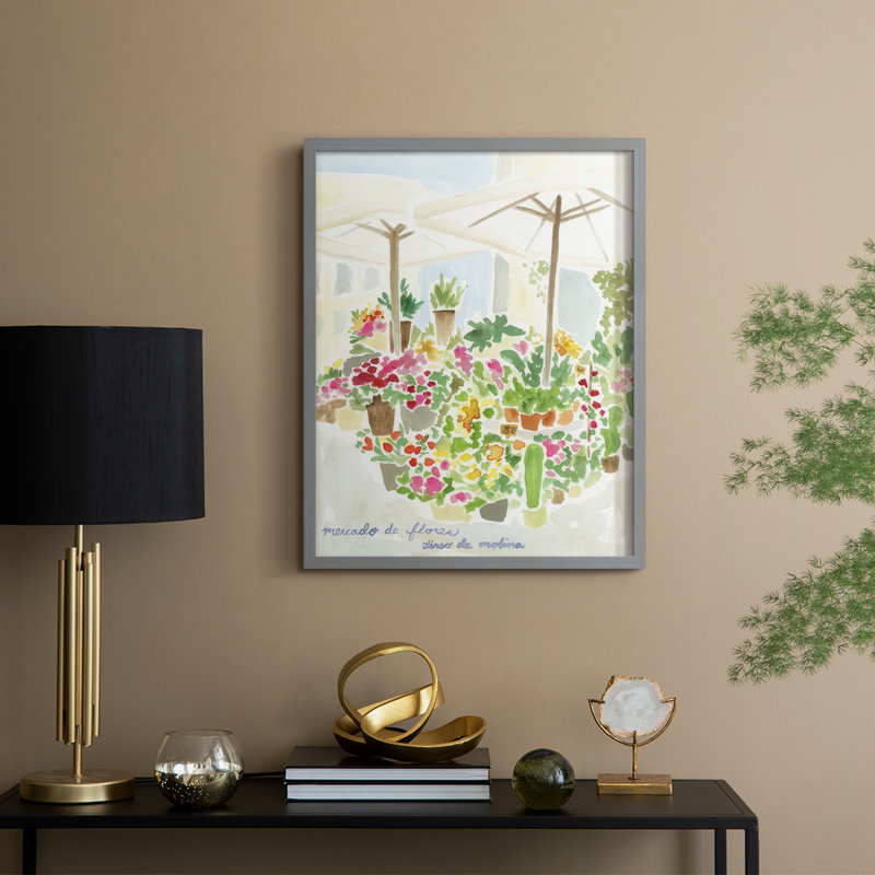 Tirso Flower Market I, reproduction encadrée - bois massif, H 21 po x l 17 po, Gris
