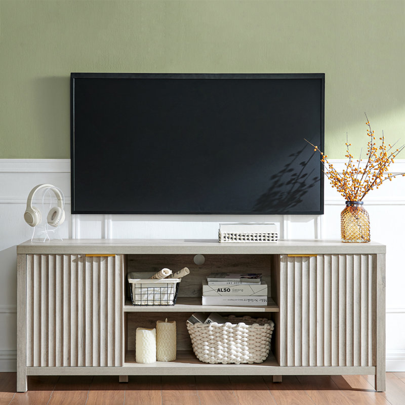 Nicolee 67'' W Storage Credenza, 25"H x 67"W x 15.4"D, Greige Oak