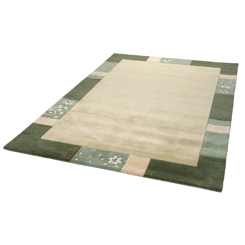 Royal Ganges Handmade Wool Rug in Green, Rectangle 60 x 90cm