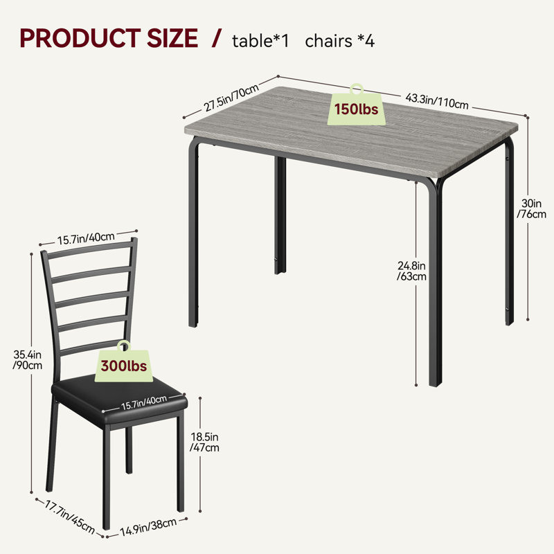 Dining Table Set for 4, Ktichen Table with 4 Chairs