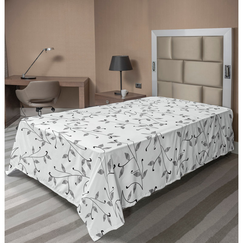Ambesonne Top Flat Sheet Royal, Twin XL Flat Sheet, Gray White Floral 9