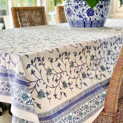 Rectangle Tablecloth - Blue and Green Ivy Floral