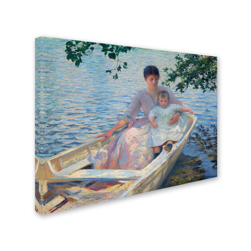 « mère et enfant dans un bateau », reproduction sur toile tendue, H 14 po x l 19 po