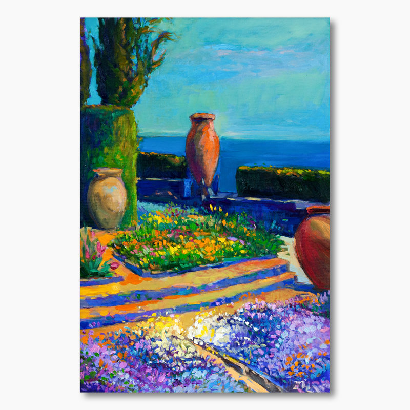 Jardin méditerranéen méditerranéen sur une toile - décoration murale traditionnelle sur toile, H 20 po x l 12 po x P 1 po