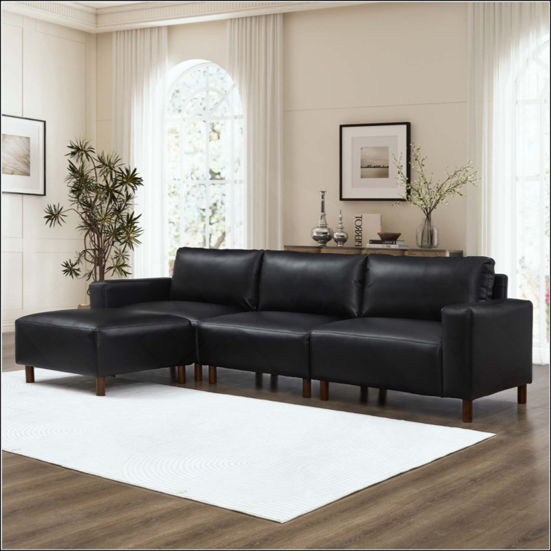 Canapé modulaire de luxe moderne avec revêtement en polyuréthane respirant de qualité supérieure, Black