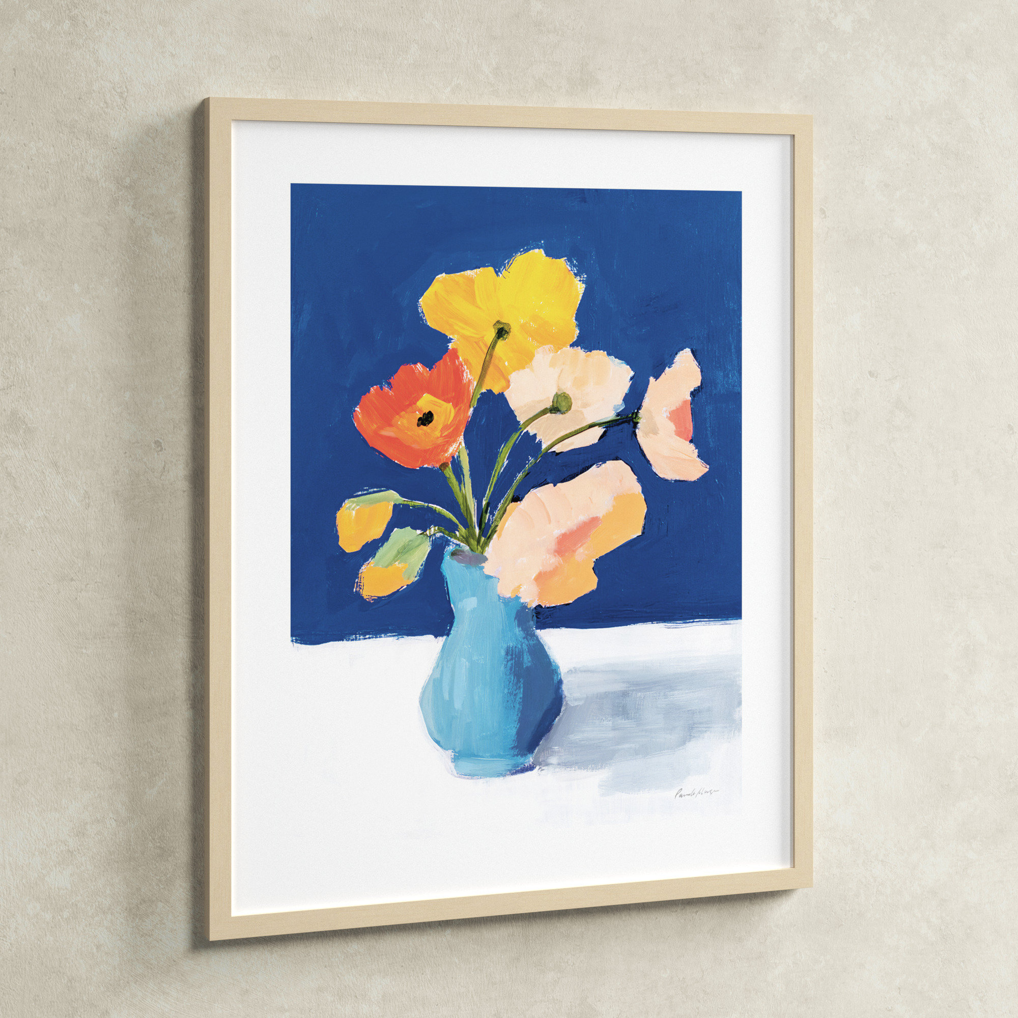 Poppies On Blue by Pamela Munger, 41.12" H x 32.62" W x 0.88" D, Brown
