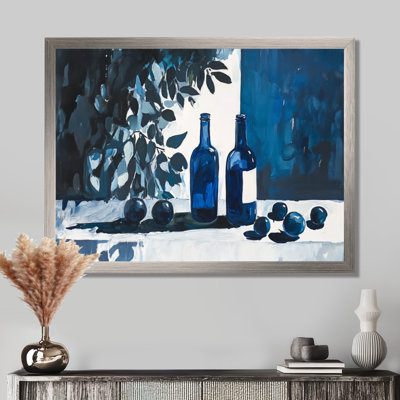 A Cobalt Afternoon - Blue Bottles and Fruit Still Life Framed Prints