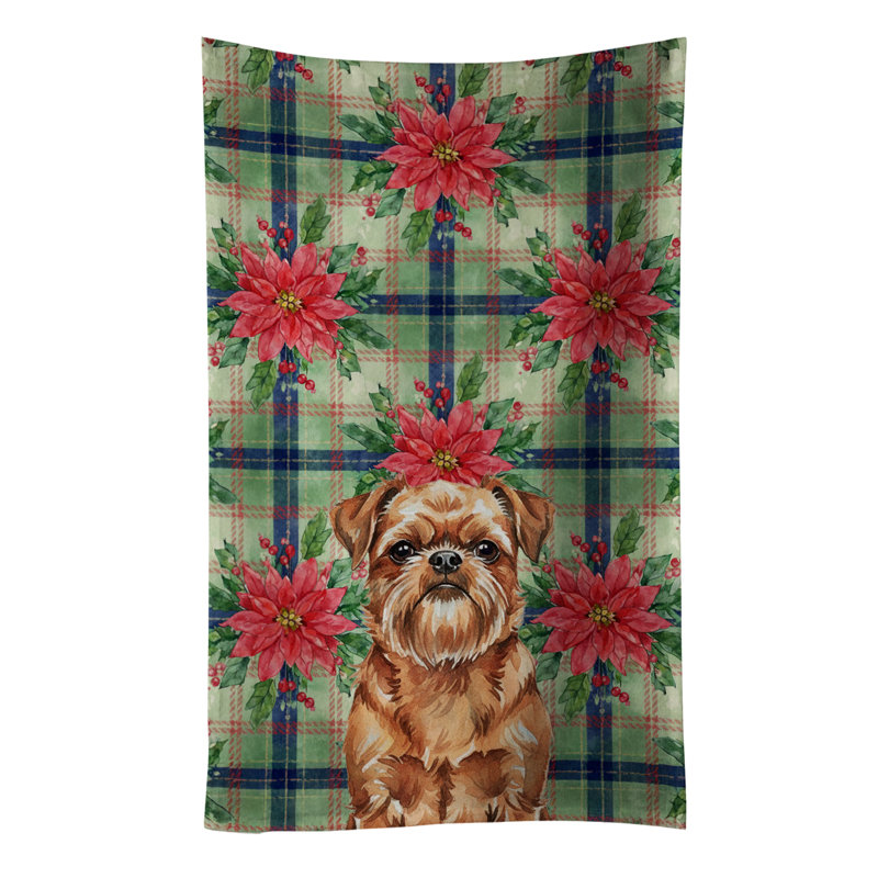 Red Brussels Griffon Christmas PoinsettIas Kitchen Towel, Red Brussels Griffon