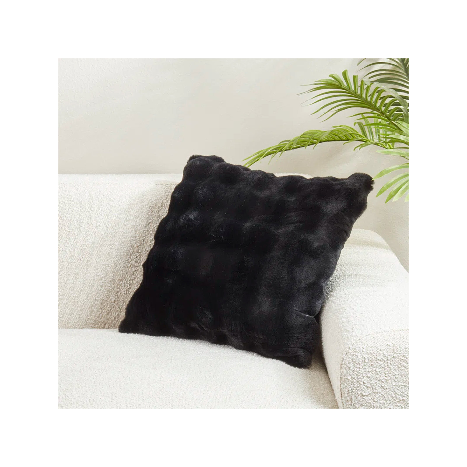 Cozy Bubble Faux Fur Pillow Cover, Black, Down, Square 20"