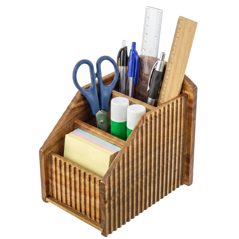 Fluted Acacia Wood Remote Holder Caddy