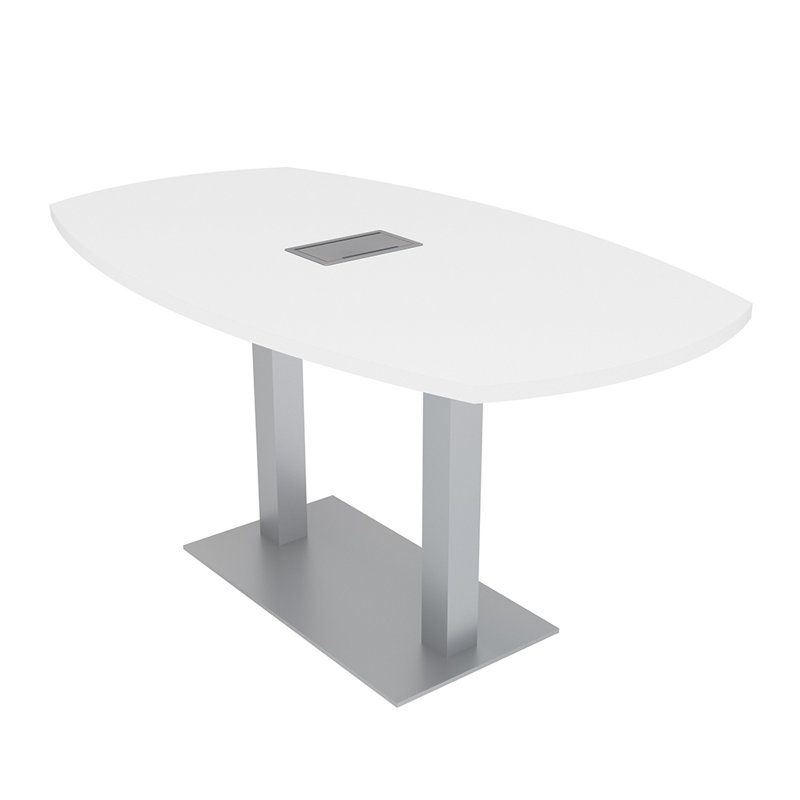 Table de réunion Arc-Boat avec base en métal double 2 modules de puissance et de données, L 72 po x l 36 po, Blanc classique
