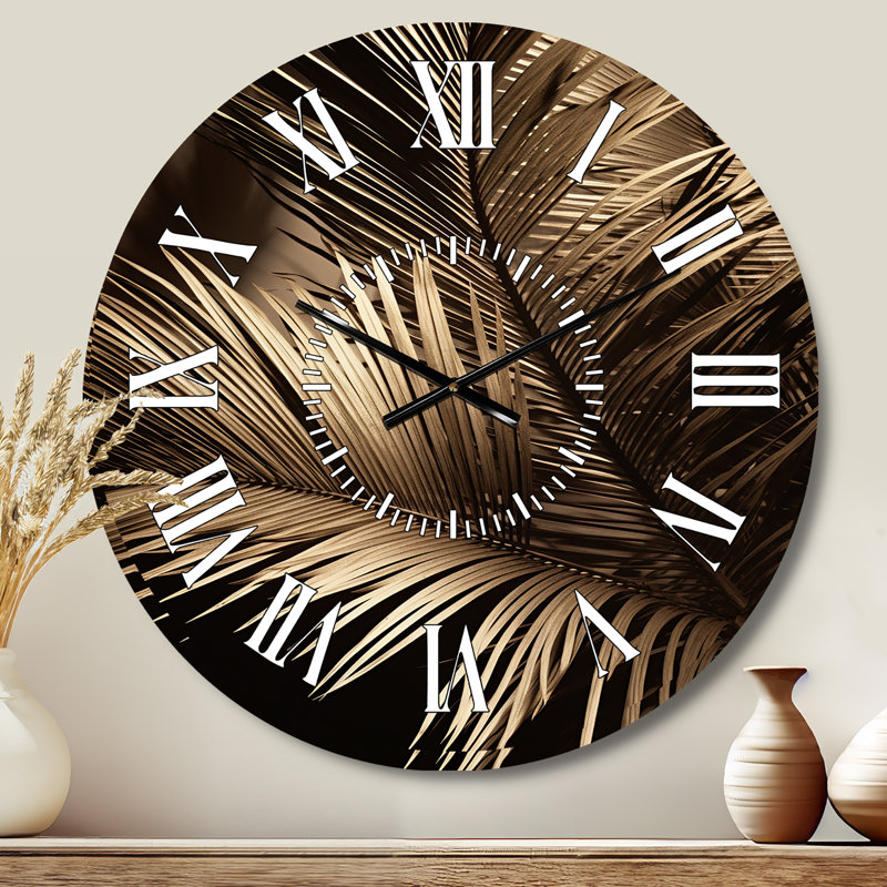 Horloge murale sépia Serenity Palm Leaves I, Médium
