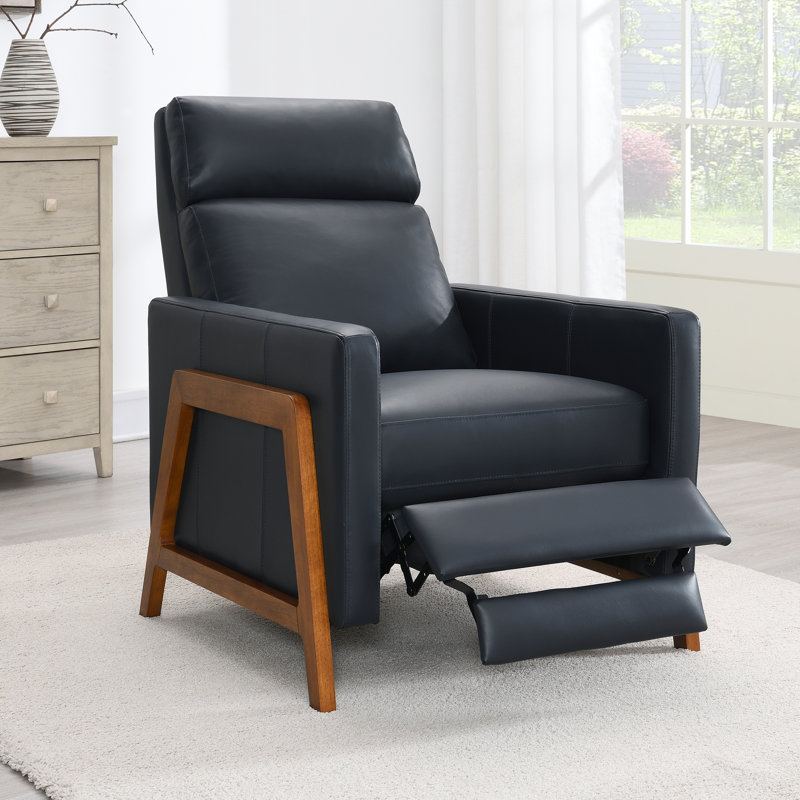 Fauteuil inclinable en cuir Johnny, Cuir véritable pleine fleur bleu nuit