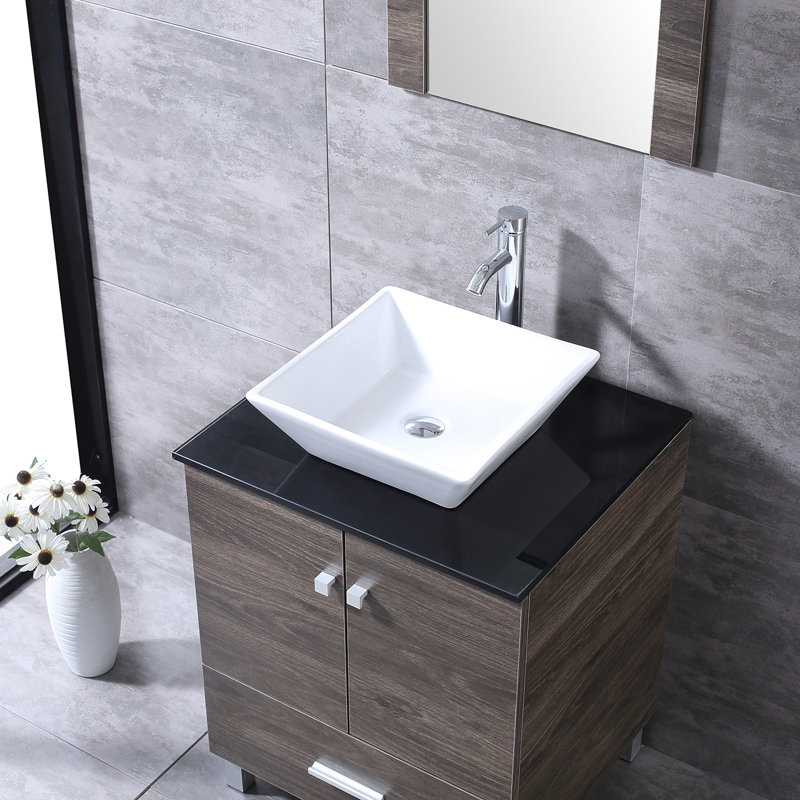 Broumov 24'' Single Bathroom Vanity with Glass Top