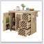 Îlot de cuisine à motif damier tissé 3D 53,2 po avec abattant, îlot de cuisine sur roulettes avec support de rangement interne, prise de courant, chariot de cuisine avec 3 tiroirs et 2 armoires, Nature