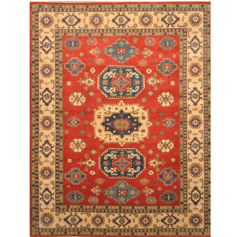 Tapis de zone en laine 9 pi x 11 pi 8 po one-of-kind à la main noué la kazak Jarred