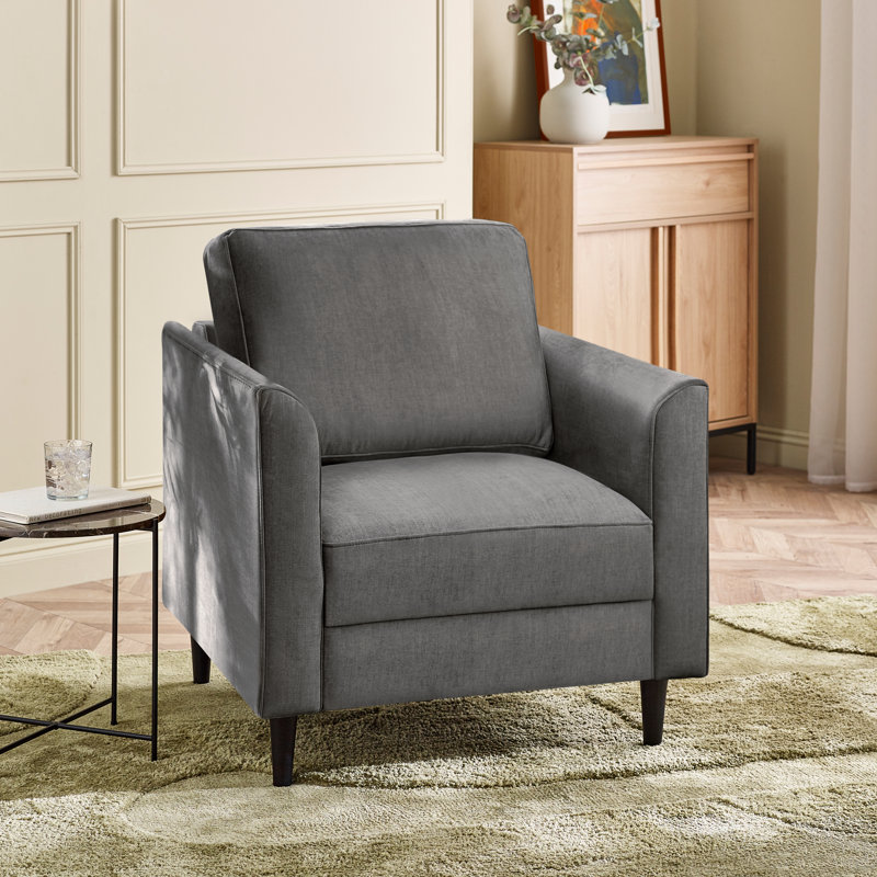 Logi Fabric Occasional Armchair - Upholstered Modern Minimalist Boxy Style, Grey