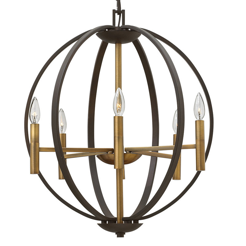 Lustre sphérique unique à 6 lumières Euclid, Bronze espagnol