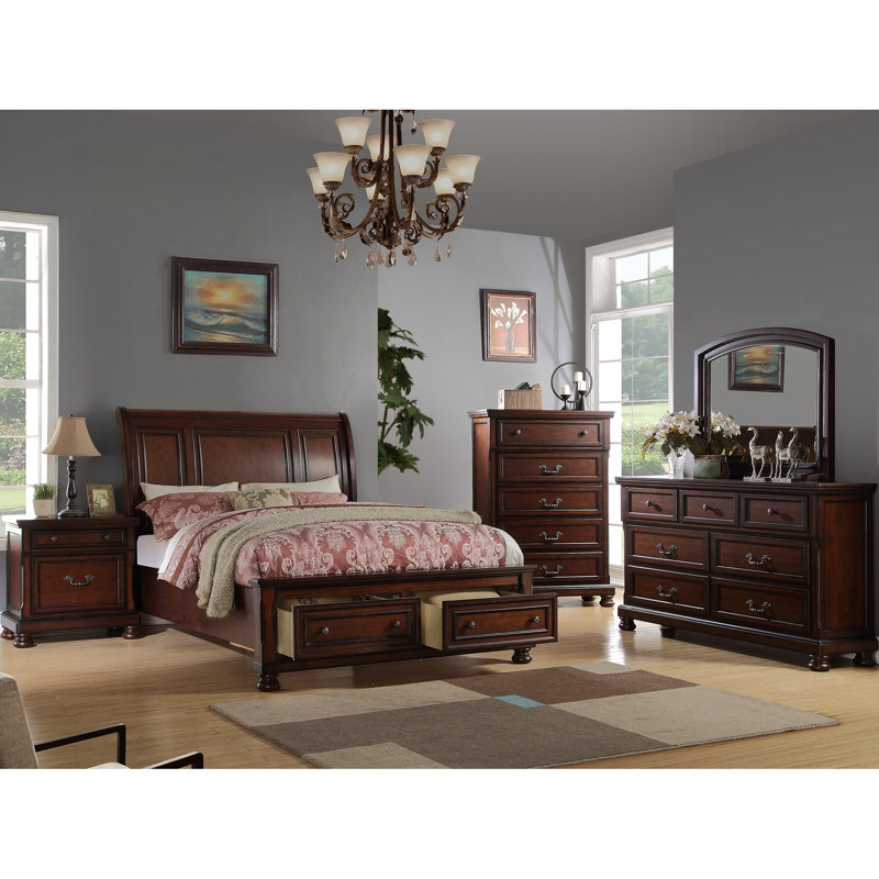 Table de chevet en bois massif avec placage de cerisier et rangement pour la chambre à coucher 2 tiroirs sophistiqués